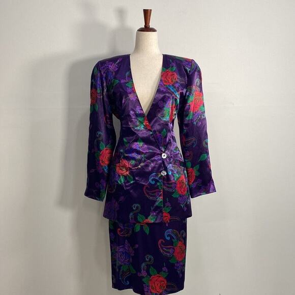 Vintage Stunning Satin Skirt Set Art to Wear RomanticSmall - Picture 1 of 13